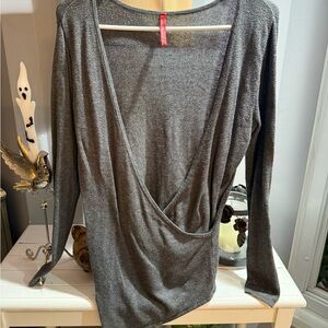 Ruby Ribbon Charcoal faux wrap light sweater size XS